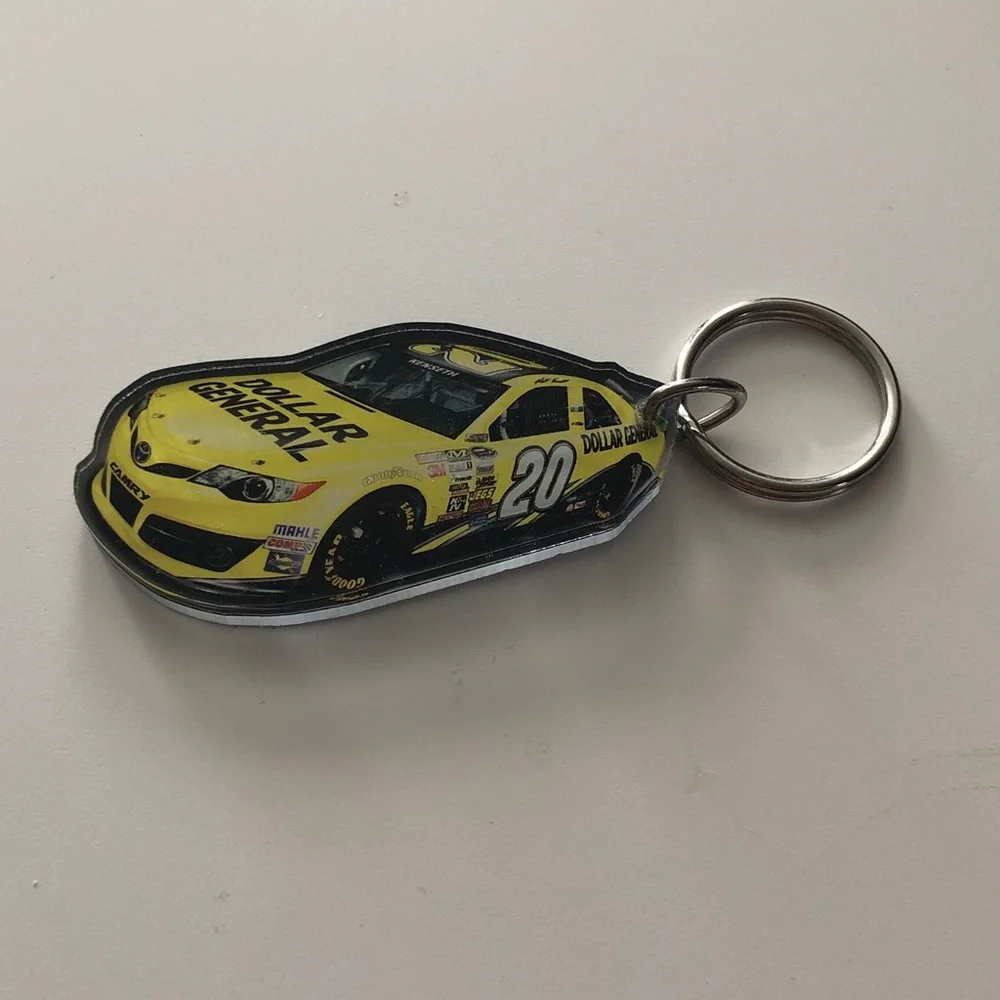 Nascar #20 Yellow Race Car Keychain